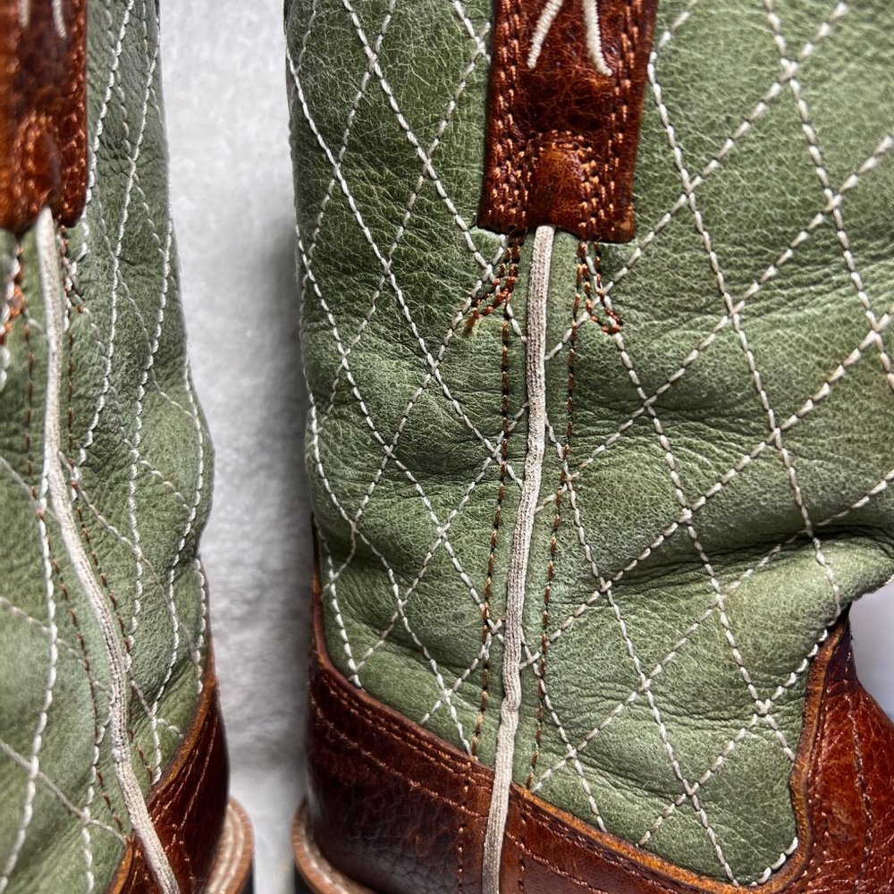 Twisted X Brown & Green Cross Leather Cowboy Boots-Pull on-Embroidered- - Picture 10 of 12